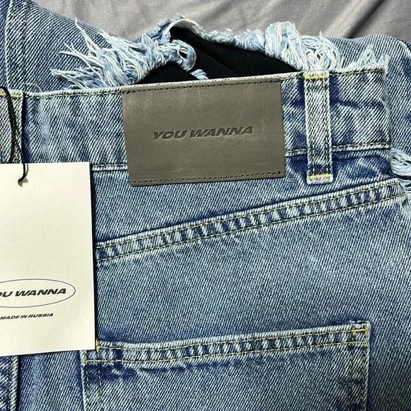 You Wanna Wide Leg Women 28 Distressed Raw Hem Jeans Baggy Alt Grunge Punk Edgy - Picture 11 of 15